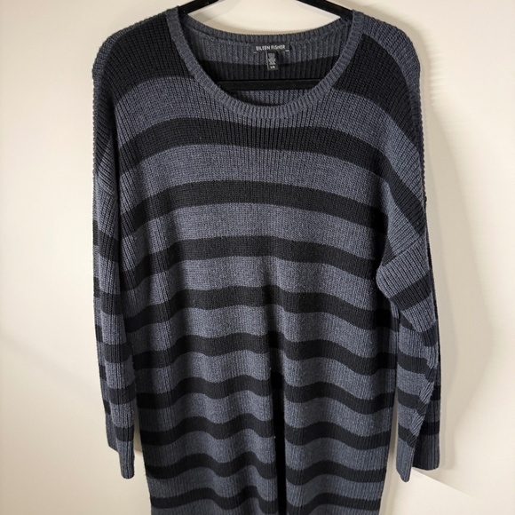 EILEEN FISHER Italian Yarn Striped Sweater – 100% Extra Fine Merino Wool – Large - Picture 2 of 9